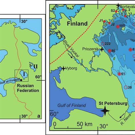 Lake Ladoga location map (a) and Lake Ladoga bathymetry and location of... | Download Scientific ...