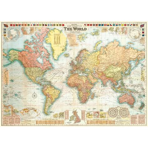 World Vintage Map with Flags Print by Cavallini - The Map Shop