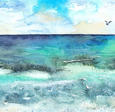 Sea Art Print Seascape Watercolor Painting Seabirds Wave Art - Etsy