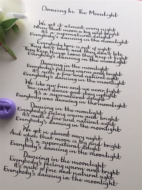 Dancing in the Moonlight Print Lyrics Handwritten | Etsy