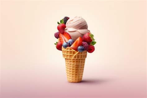 Premium AI Image | A waffle cone with berries and a blueberry cone