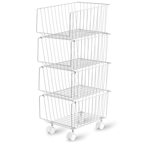 Rolling Stackable Storage Bin, Modern 4 Tiers Basket with Lockable Casters, Utility Storage ...