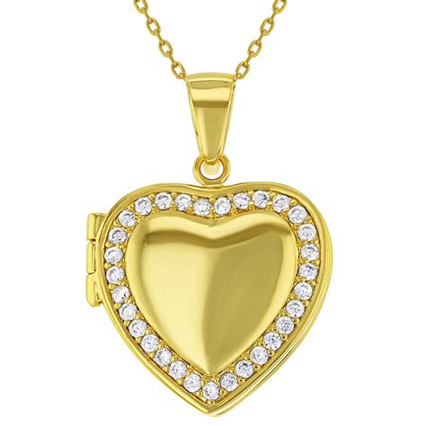 18k Gold Plated Clear CZ Heart Shaped Locket Pendant Necklace Girls ...