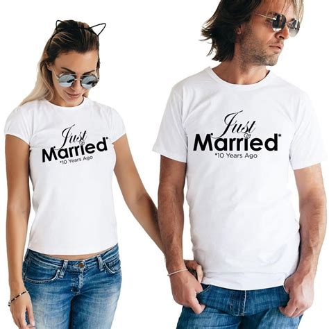 Just Married 10 Years Ago Matching Couple Tees | Couple outfits, Couple ...