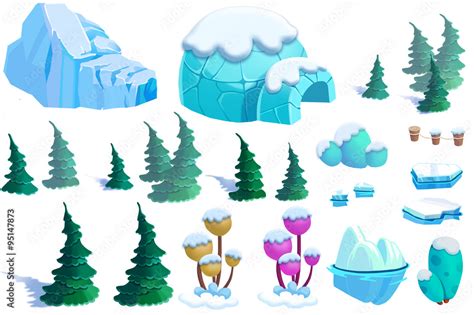 Illustration: Winter Snow Ice World Theme Elements Design Set 2. Game ...