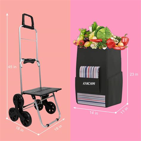 Kanchimi Shopping Cart with Wheels,220 lbs Heavy Duty Cart for Stair Climber Cart,2in1 Foldable ...