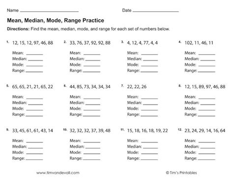 Mean, Median, Mode, Range Worksheets PDF 3 Printable Worksheets - Etsy