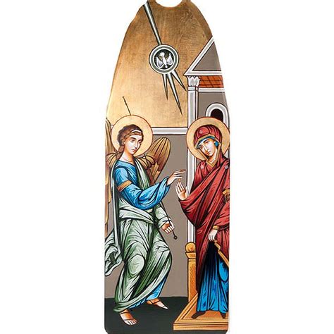 Annunciation icon on shaped wood panel with gold background 45x1 ...