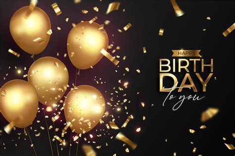 Free Vector | Happy birthday with realistic golden balloons