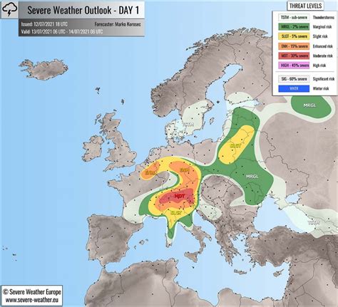 Severe Weather Forecast / Outlook for Europe – July 13th, 2021