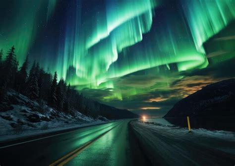 Premium AI Image | A scenic road trip with a stop to watch Aurora Borealis