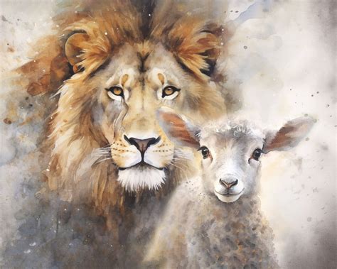 Lion and the Lamb, Watercolor, DIGITAL DOWNLOAD, Lion, Lamb, Christ ...