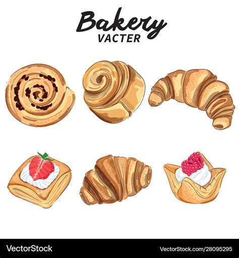 Hand drawn bakery puff pastry collection Vector Image