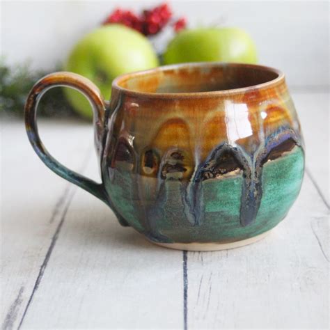 Andover Pottery — Handmade Mug with Colorful Dripping Glazes, Handcrafted Art Pottery Coffee Cup ...