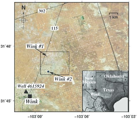 Location map of Wink sinkholes. Wink is located in West Texas and the... | Download Scientific ...