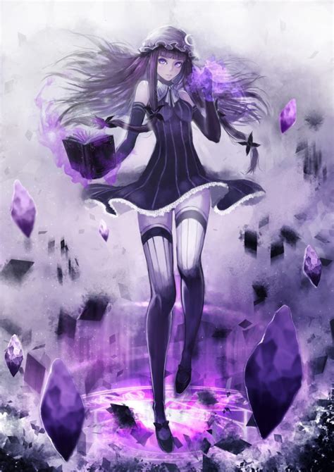 Touhou, Patchouli Knowledge, Long hair, Crystal, Skirt, Thigh highs ...