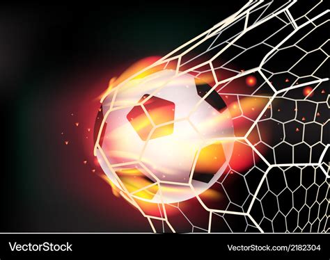 Soccer ball in goal net on fire flames Royalty Free Vector