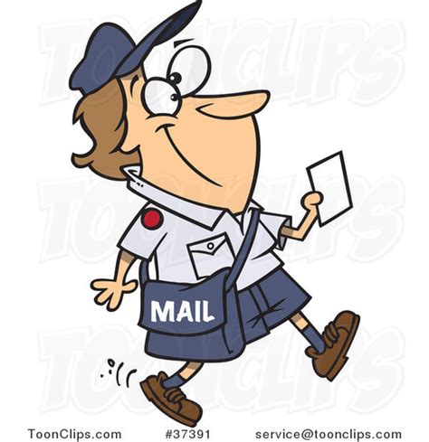 Cartoon Happy Mail Lady Walking and Carrying a Message #37391 by Ron Leishman