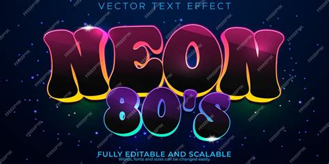 Premium Vector | Retro neon text effect editable 80s music and vintage text style