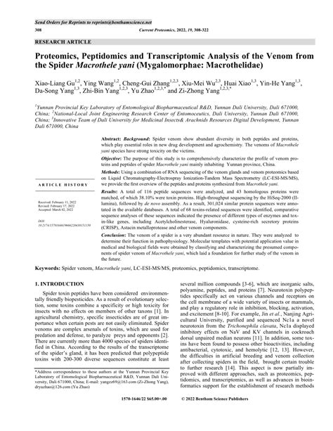 (PDF) Proteomics, Peptidomics and Transcriptomic Analysis of the Venom ...