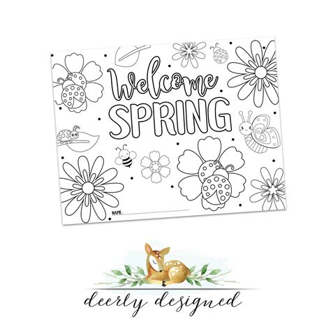 Welcome Spring Coloring Page Preschool Worksheet Teacher | Etsy