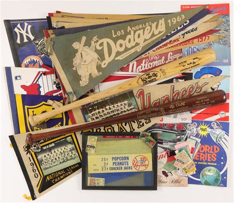 Vintage Baseball Memorabilia Collection with 1936 HOF Induction Bat and Pennants