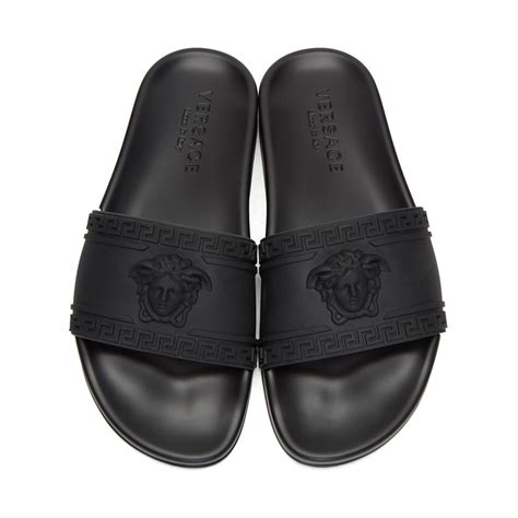 Versace Rubber Black Medusa Slides for Men - Lyst