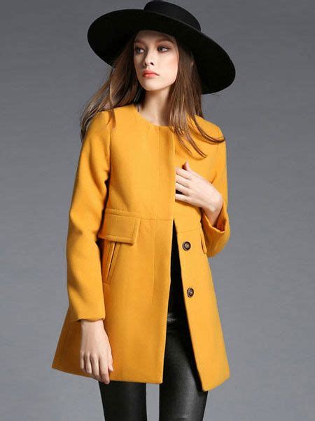 Yellow Trench Coat Long Sleeve Yellow Winter Coat For Women in 2022 ...