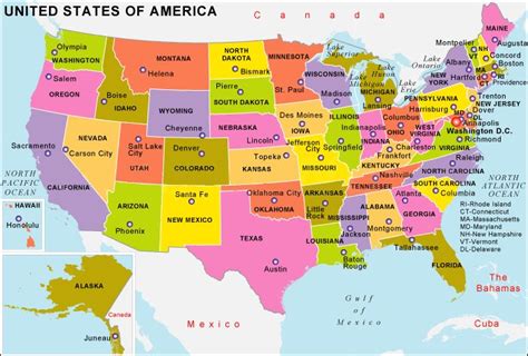 United States and Capitals Map | States and capitals, Usa map, United states map