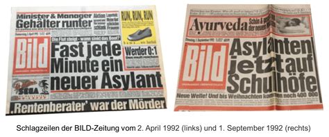 Schlagzeilen der BILD-Zeitung vom 2. April 1992 (links) und 1 ...