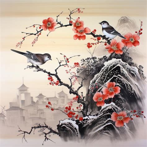 Premium AI Image | Timeless Japanese Landscape Ink Wash Painting