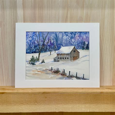 Watercolor Winter Barn Art, Barn Snow Print , Winter Wall Decor, Barn ...