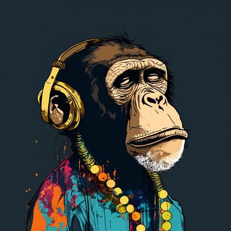 Cool Ape wearing Headphones and listening to musicThis is a Unique ...