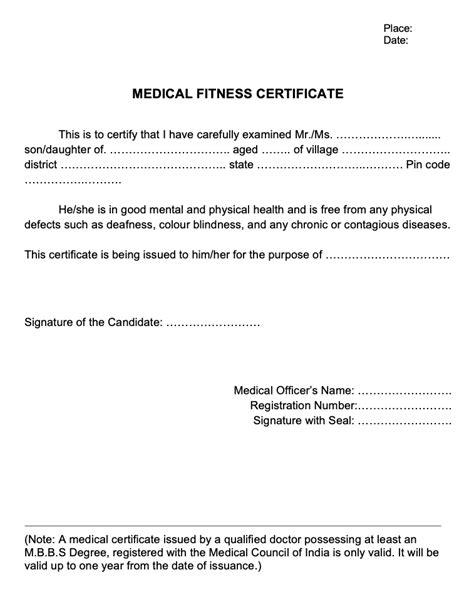 Medical Fitness Certificate Format For Employee