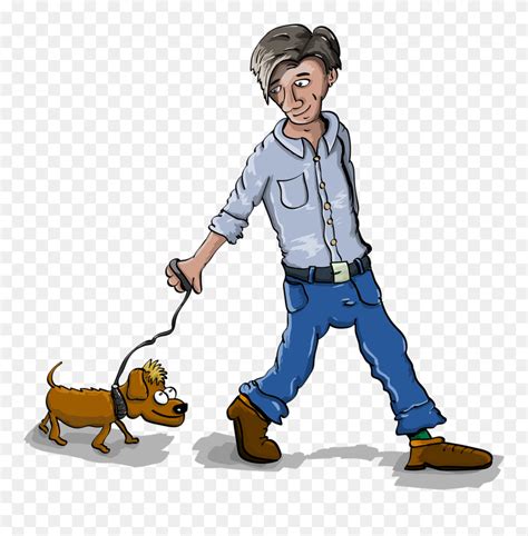 Download Transparent Cartoon Man Walking Dog Clipart (#5447405 ...