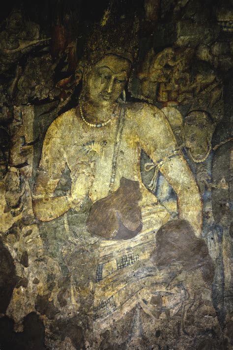 ANCIENT ART — Bodhisattva Padmapani, detail from a wall painting...