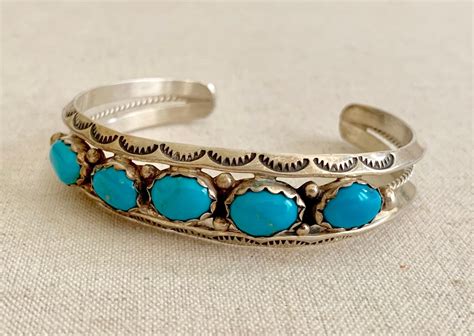 Navajo Turquoise Bracelet Cuff Vintage Native American Sterling Silver ...