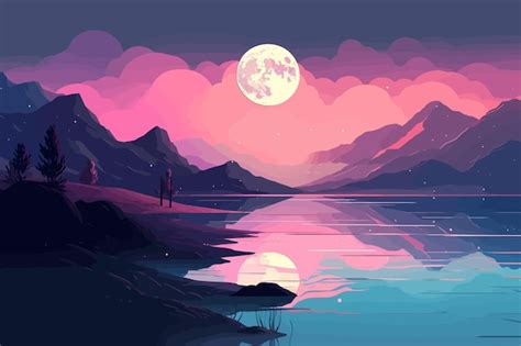 Mountain Majesty A Colorful and Romantic Moonlit Seascape | Premium AI-generated vector