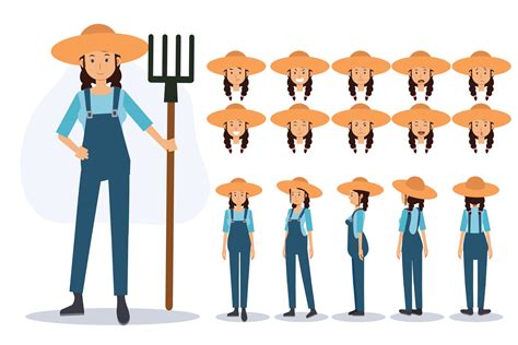 Character of a Female Farmer in various views 3418650 Vector Art at ...