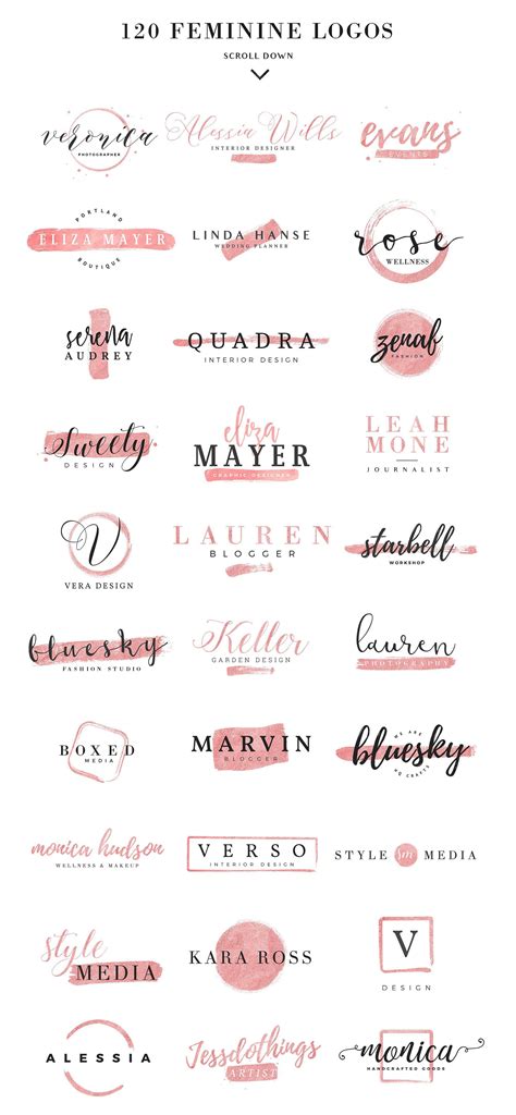 Feminine branding logos: 120 logos | Feminine branding logo, Logo design feminine, Feminine branding