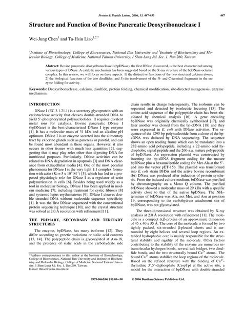 (PDF) Structure and Function of Bovine Pancreatic Deoxyribonuclease I