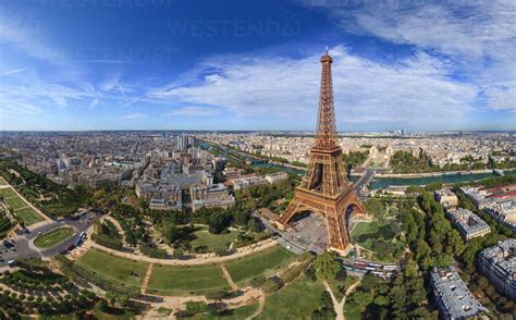 Aerial view of the Eiffel Tower, Paris, France stock photo