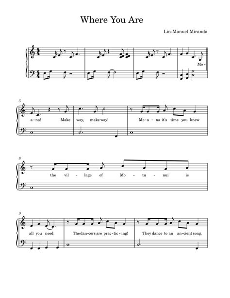 Where You Are (from Moana) – Lin-Manuel Miranda Where You Are Easy Sheet music for Piano (Solo ...