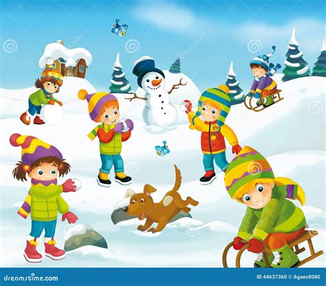 Winter cartoon scene stock illustration. Illustration of park - 44637360