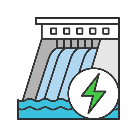 Hydroelectric dam color icon. Water energy plant. Hydropower ...