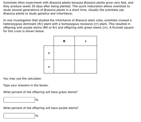 Scientists often experiment with Brassica plants because Brassica ...