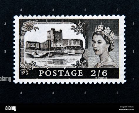 Postage stamp. Great Britain. Queen Elizabeth II. High value 2/6d. Carrickfergus Castle Stock ...