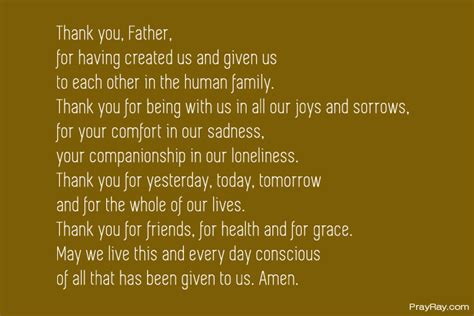 THANKSGIVING PRAYERS FOR FAMILY and Friends - Short examples