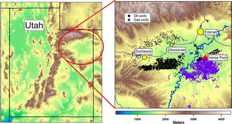 Map of the Uintah Basin in Utah, showing the Horsepool measurement... | Download Scientific Diagram