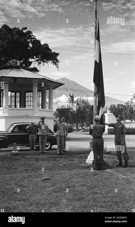 Dutch flag is hoisted; Date November 26, 1948; Location Indonesia, Dutch East Indies, Tegal ...